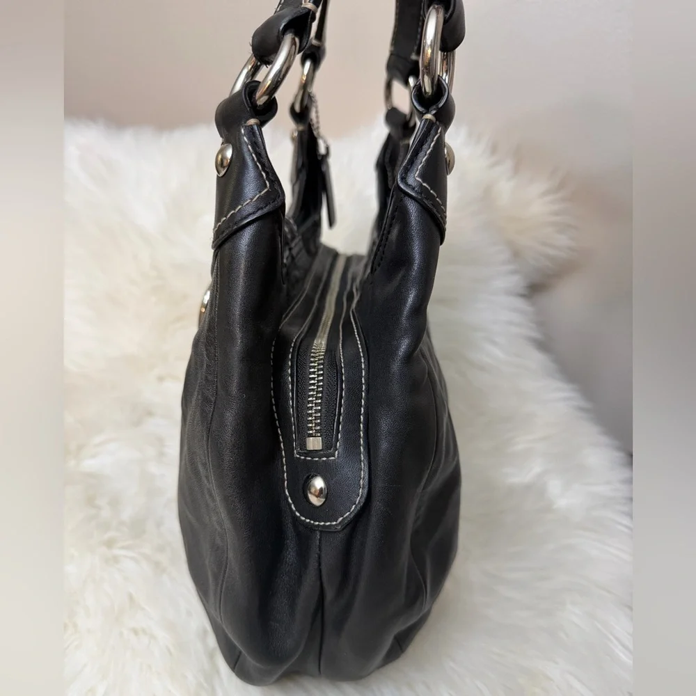 Coach Black Leather Shoulder Bag with Light Blue Interior Lining# F15527